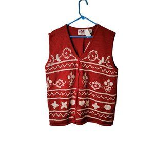 Vintage 90's Size 2X Women's Sweater Vest Burnt Orange Floral Embroidered Top